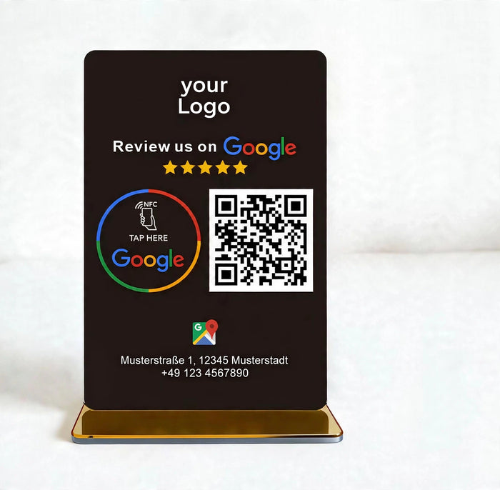 Personalisierter Google Bewertungsaufsteller – NFC & QR